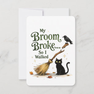 Carte De Remerciements Balai de sorcière drôle cassé chat noir Halloween