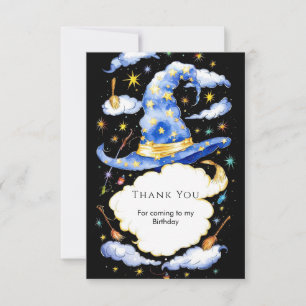 Carte De Remerciements Balai Simple Magicien Anniversaire Sorcier Naissan