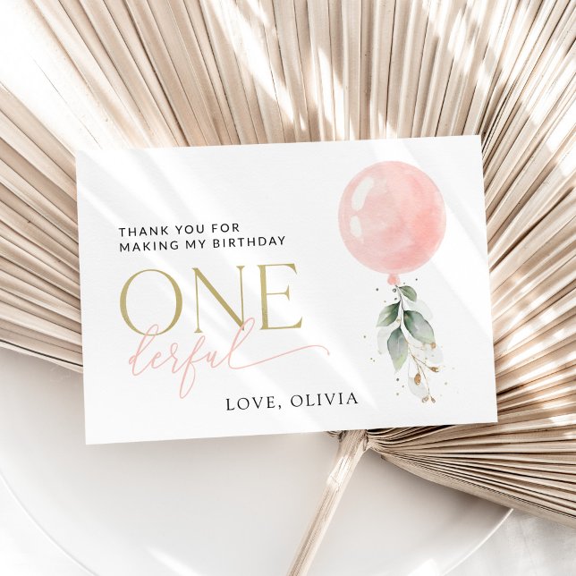 Carte De Remerciements Balcon rose, Eucalyptus, Verdure, Premier Annivers (Créateur téléchargé)