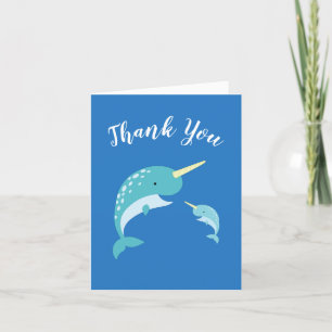 Carte De Remerciements Baleine à Baby shower bleu de Narwhal