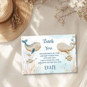 Carte De Remerciements Baleine Baby shower Bleu Beige Aquarelle