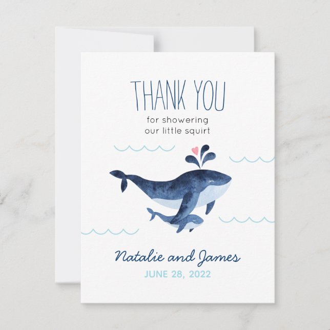Carte De Remerciements Baleines nautiques sous le Baby shower marin (Devant)