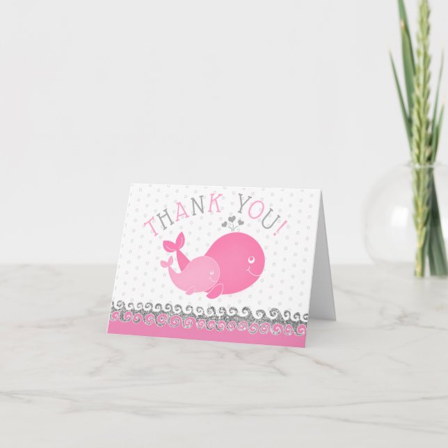 Carte De Remerciements Baleines roses baby showers (Devant)