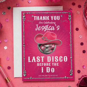 Carte De Remerciements Balle disco rose pour enterrement de vie de jeune 