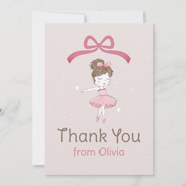 Carte De Remerciements Ballerina Girl en Robe Rose Anniversaire (Devant)
