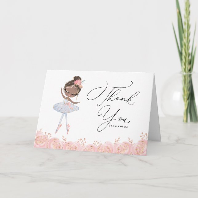 Carte De Remerciements Ballerina noire en robe blanche Fleur Anniversaire (Devant)