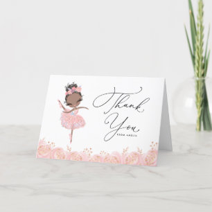 Carte De Remerciements Ballerina noire en Robe rose Fleur Anniversaire