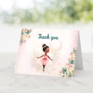 Carte De Remerciements Ballerina Peau foncée rose Turquoise Floral Annive