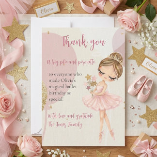 Carte De Remerciements Ballerina Pink Ballet Dancer Girl Birthday