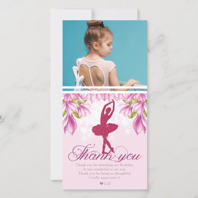 Carte De Remerciements Ballerina rose photo d'anniversaire (Devant)