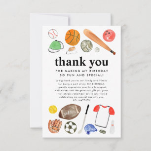 Carte De Remerciements Balles de sport mignonnes pour enfants Garçon Anni