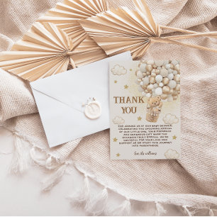 Carte De Remerciements Ballon à air chaud Beige Gold Bear