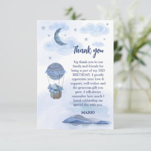 Carte De Remerciements Ballon bleu éléphant mignon garçon d'anniversaire