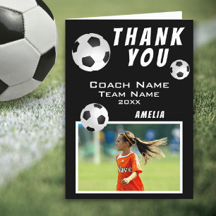 Carte De Remerciements Ballon de Football Noir Coach Sportif