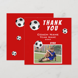 Carte De Remerciements Ballon de Football Rouge Coach Sportif 