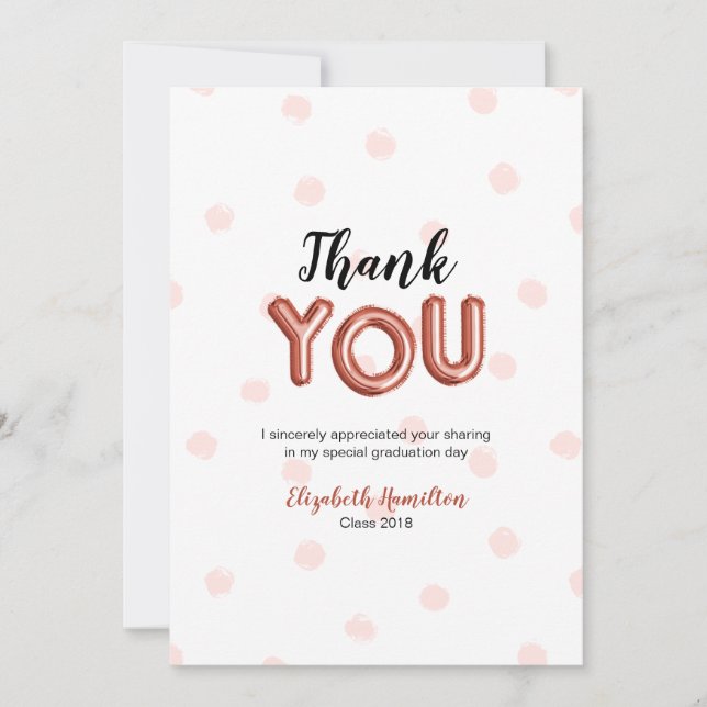 Carte De Remerciements Ballon de type or rose pour la fête de remise des  (Devant)