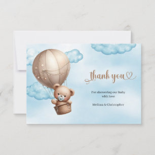 Carte De Remerciements Ballon d'ours en peluche bleu et marron