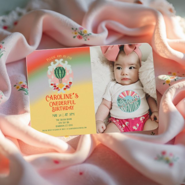 Carte De Remerciements Ballons à air chaud impeccable premier anniversair (Créateur téléchargé)