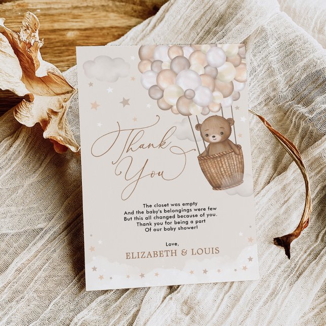 Carte De Remerciements Ballons à air chaud Teddy Bear (Créateur téléchargé)