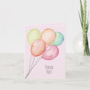 Carte De Remerciements Ballons Aquarelle pour 1er Anniversaire Rose
