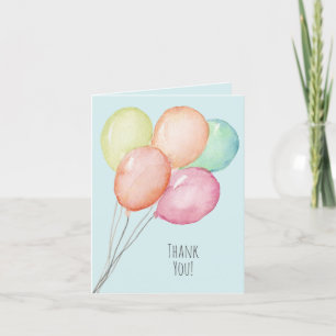 Carte De Remerciements Ballons Aquarelle sur Fond Bleu pour 1er Anniversa