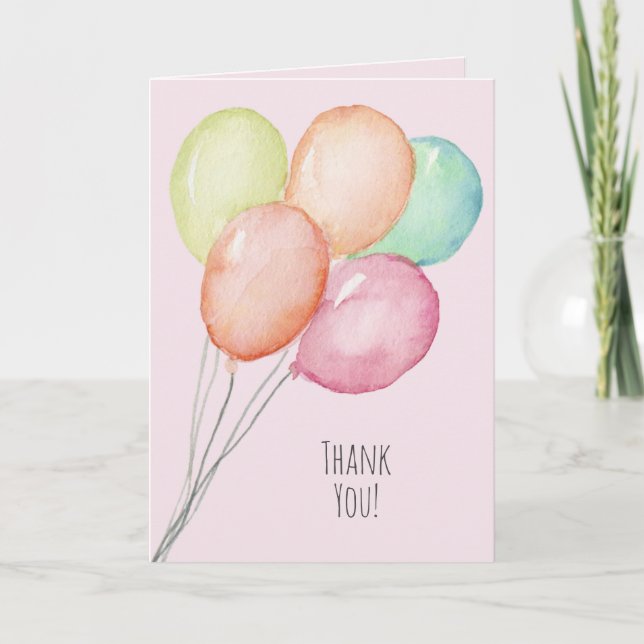 Carte De Remerciements Ballons Aquarelle sur Fond Rose (Devant)