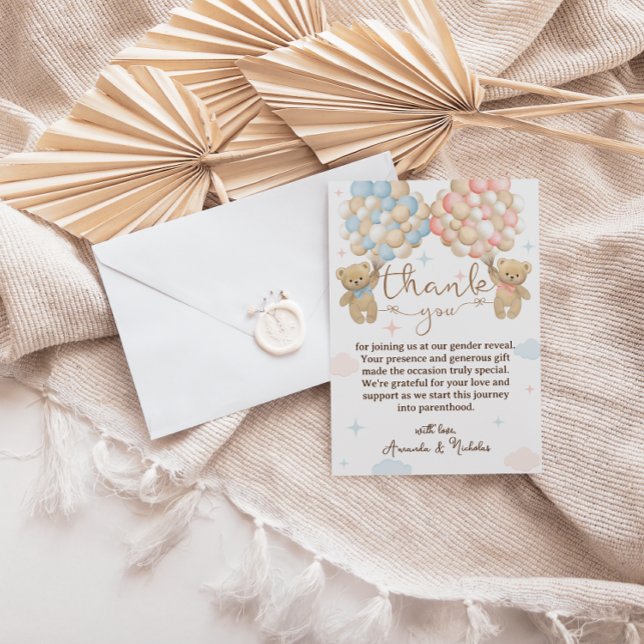 Carte De Remerciements Ballons bleu rose Révélation de genre (Créateur téléchargé)