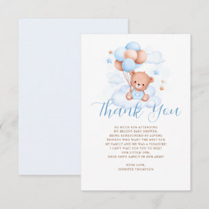 Carte De Remerciements Ballons Bleus Baby shower Ours en Teddy