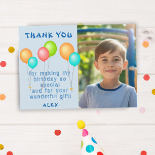 Carte De Remerciements Ballons Colorés Mignons Photo Anniversaire Enfants