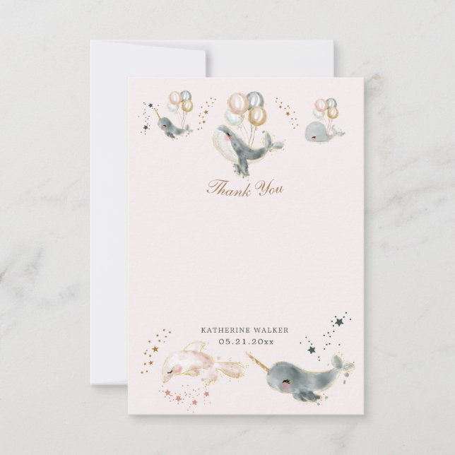 Carte De Remerciements ballons de baleines magiques étoiles baby shower m (Devant)