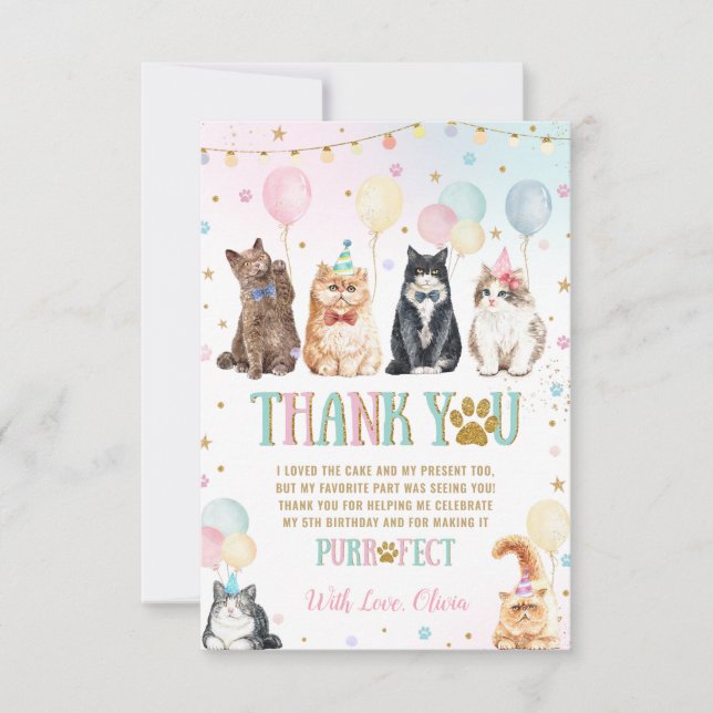Carte De Remerciements Ballons de chats pawty adorables (Devant)