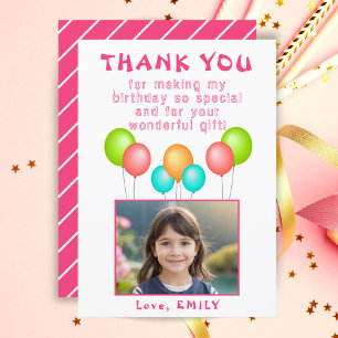 Carte De Remerciements Ballons de fête roses pour fille anniversaire phot