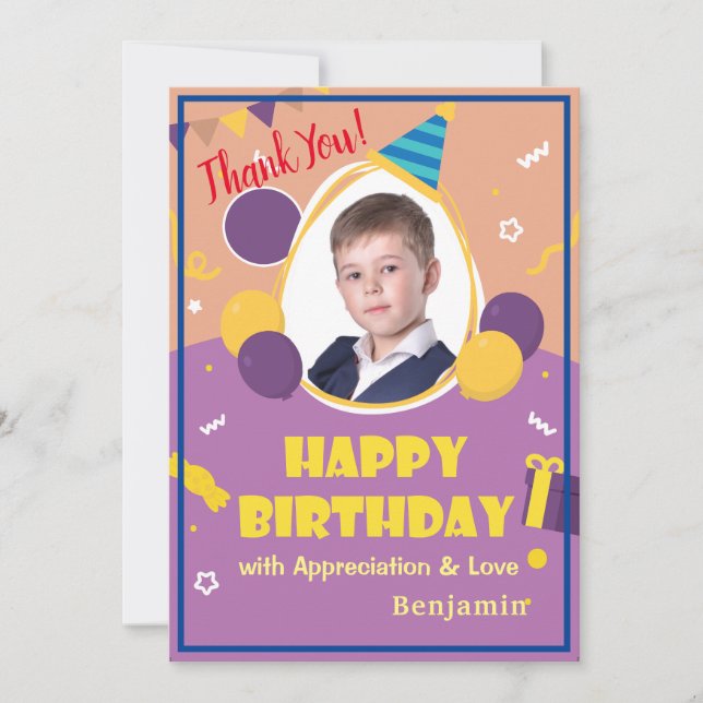 Carte De Remerciements Ballons de Photo pour Enfants Joyeux Anniversaire  (Devant)