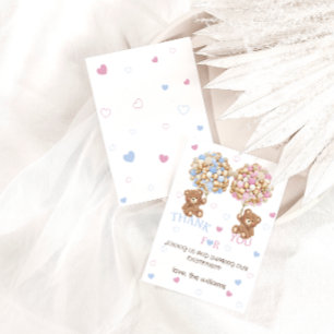 Carte De Remerciements Ballons d'ours bleu rose Baby shower Sexe Révélati