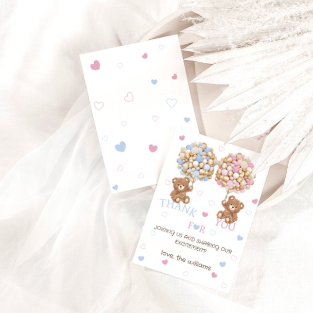 Carte De Remerciements Ballons d'ours bleu rose Baby shower Sexe Révélati (Créateur téléchargé)