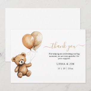 Carte De Remerciements Ballons d'ours en peluche Baby shower Mixte