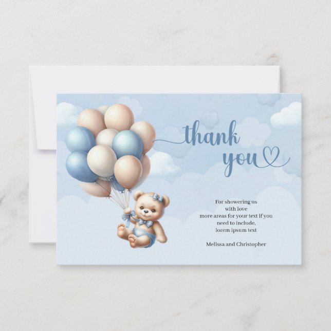 Carte De Remerciements Ballons d'ours en peluche bleu et marron (Devant)