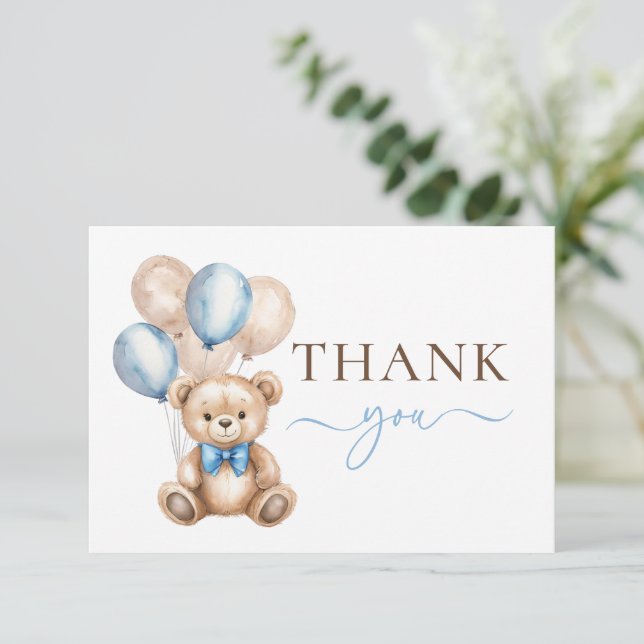 Carte De Remerciements Ballons d'ours en peluche mignons | Baby shower Bl (Debout devant)