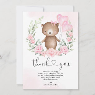 Carte De Remerciements Ballons d'ours en peluche rose et fleuri