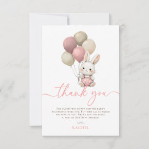 Carte De Remerciements Ballons lapin lapin Baby shower fille rose