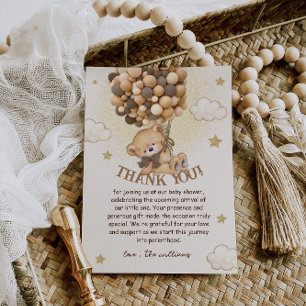 Carte De Remerciements Ballons Ours Marron Neutre Baby Shower Bohème
