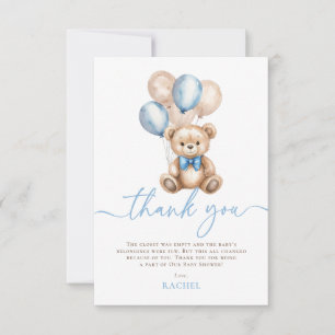 Carte De Remerciements Ballons Ours Teddy Baby shower Garçon bleu