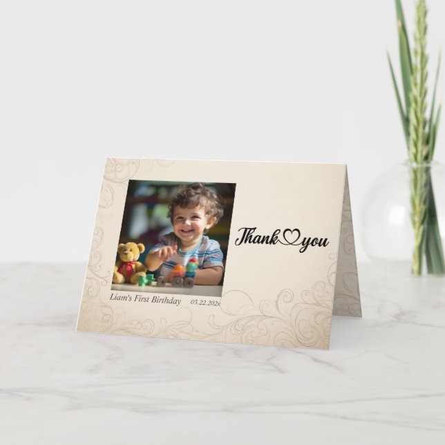 Carte De Remerciements Ballons Ourson Enfants Photo Anniversaire (Devant)