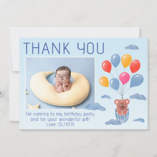 Carte De Remerciements Ballons Ourson Fête d'anniversaire Enfants Photo 