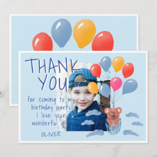 Carte De Remerciements Ballons Ourson Mignon Anniversaire Enfants Photo