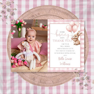 Carte De Remerciements Ballons roses de lapin Photo Fête d'anniversaire d