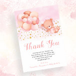 Carte De Remerciements Ballons roses Ours Teddy Gold Stars Baptême<br><div class="desc">Merci aux amis et à la famille pour leurs dons de baptême et pour avoir assisté à cette occasion bénie avec cette adorable carte pour les filles en rose avec un mignon ours en peluche emporté par un paquet de ballons dans un ciel aquarelle orné de coeurs et étoiles de...</div>
