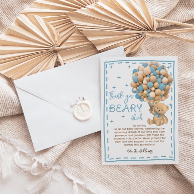 Carte De Remerciements Balloons d'ours modernes Bearly Wait bleu Baby sho (Créateur téléchargé)