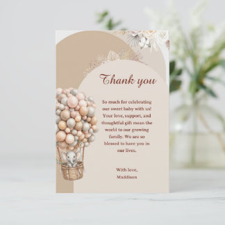 Carte De Remerciements Balloons éléphant Boho Fête de naissance bébé neut