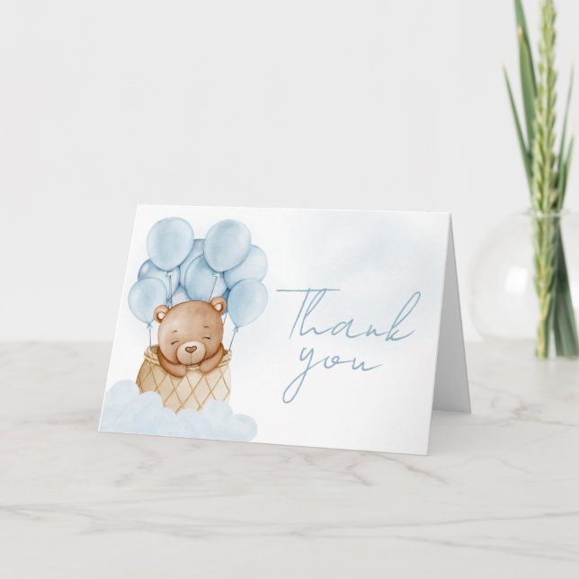 Carte De Remerciements Ballotte à air chaud bleu Teddy Bear (Devant)